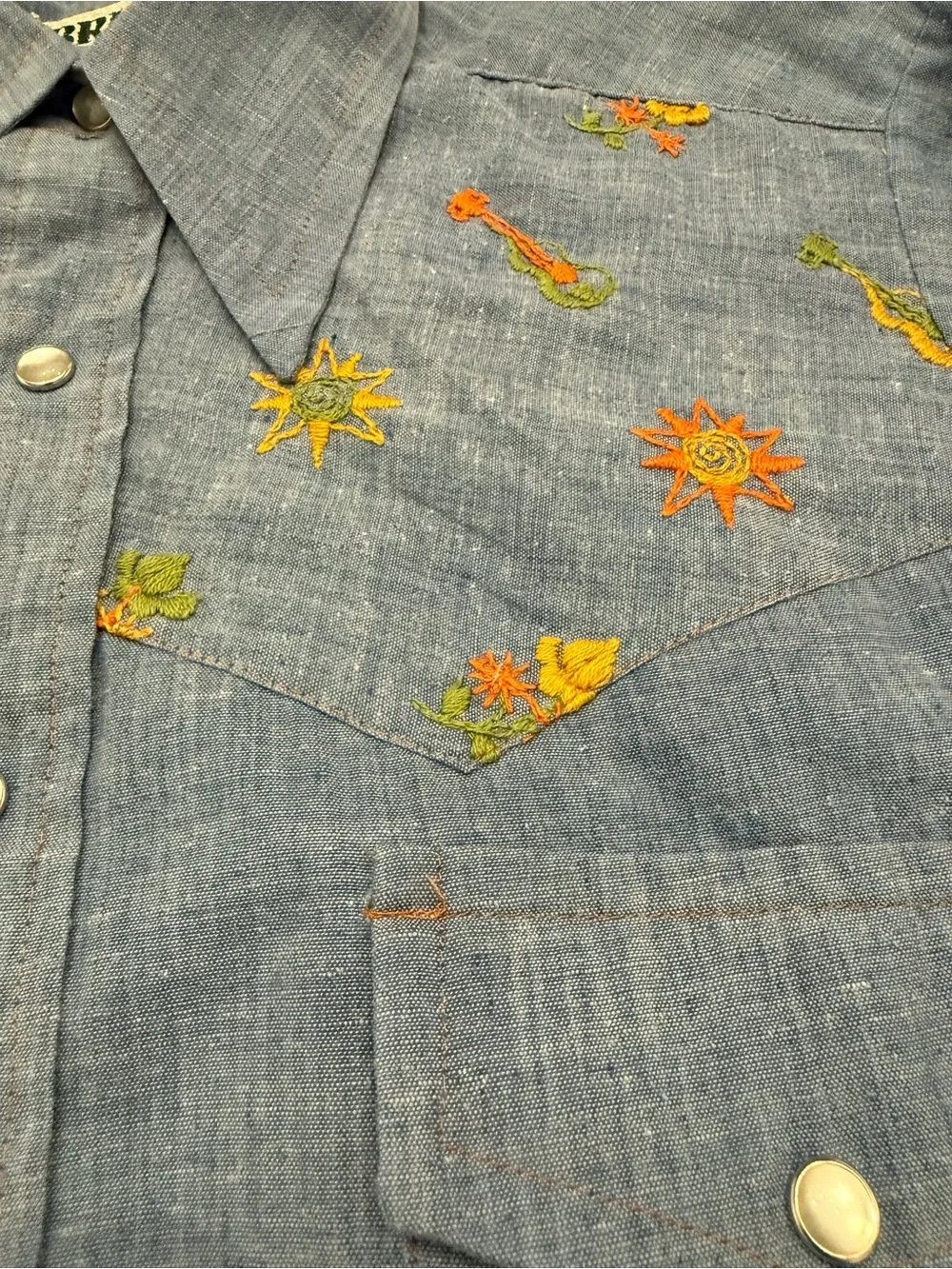 BRUTUS Light Blue Vintage Embroidered Western Shirt Sz S